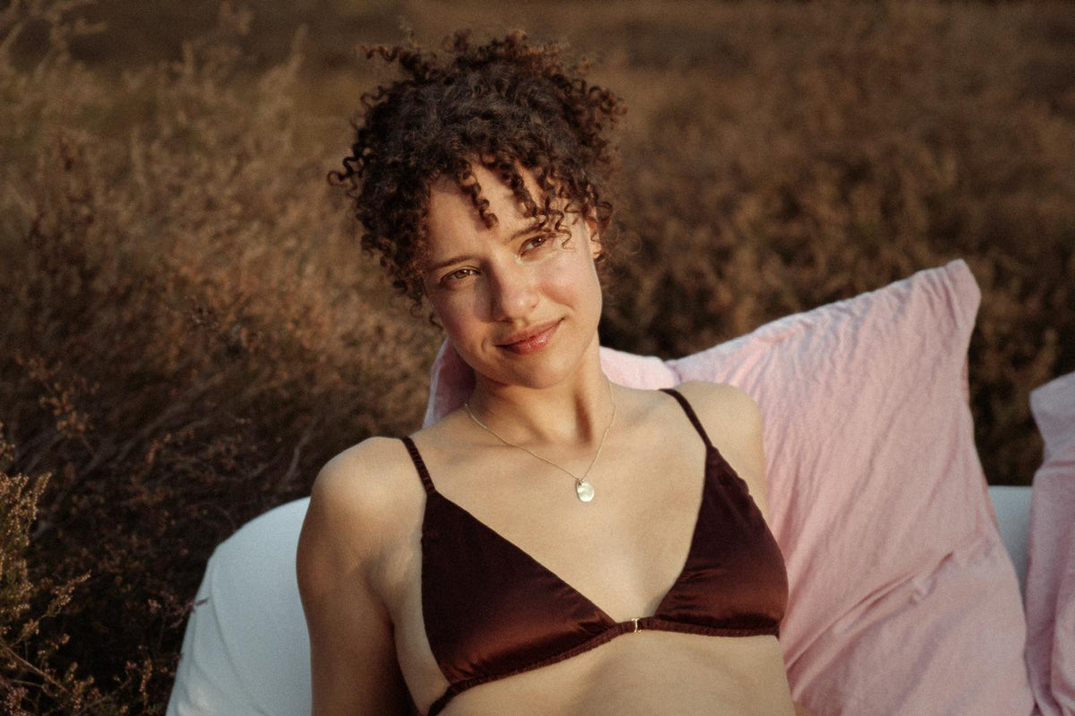 Deep brown mulberry silk bralette by COYA intimates